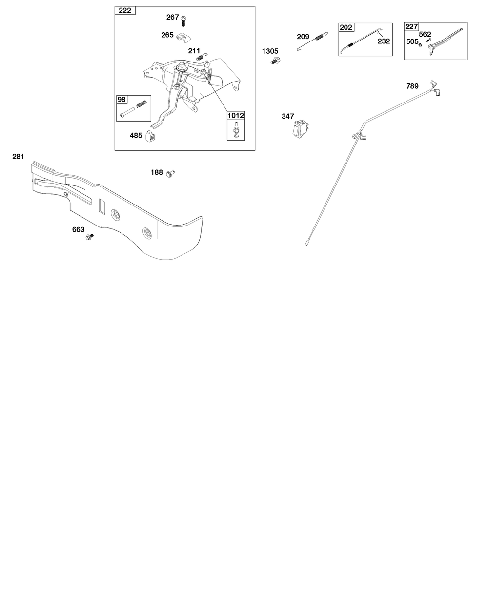 Controls Group Diagram and Parts List for 19N132-0237-H1 100000 - 19Z999 Briggs and Stratton Engine